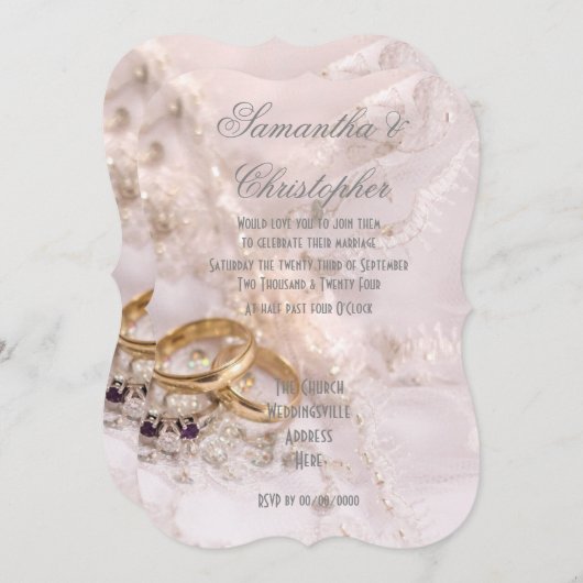 Goldringe auf Brautkleid Hochzeit Einladung (Vorne/Hinten)