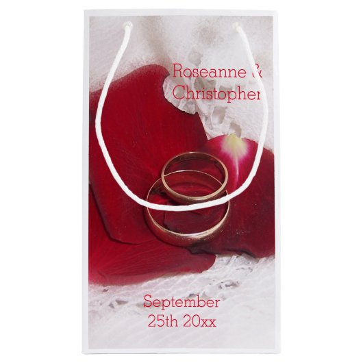 Goldrings Rose Petals Design Hochzeit Kleine Geschenktüte (Rückseite)