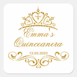 Goldrollen, individuelles Tiara Quinceanera Logo Quadratischer Aufkleber