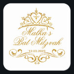 Goldrollen, Tiara-Bat-Mitzvah-Logo Quadratischer Aufkleber<br><div class="desc">Goldene Wirbel (Rollen) und Tiara in Herzform Bat Mitzvah Sticker. Sie können es für verschiedene Gelegenheiten benutzen.</div>