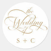 Goldromantische Hochzeit mit klassischer Kalligraf Runder Aufkleber (Vorderseite)