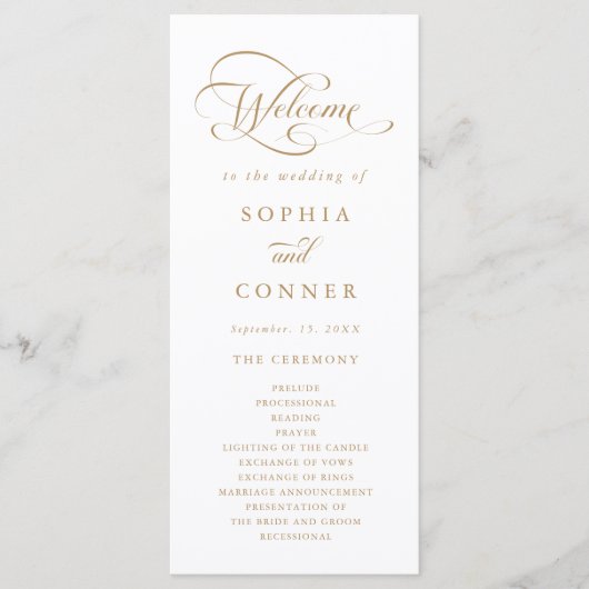 Goldromantische Hochzeitfeier Programm (Vorderseite)