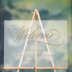 Goldromantische Kalligraphie Hochzeit Willkommen M Acrylschild
