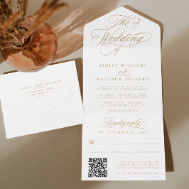 Goldromantische Wirble Kalligrafie-Hochzeit All In One Einladung