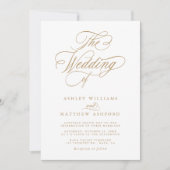 Goldromantische Wirble Kalligrafie-Hochzeit Einladung (Vorderseite)