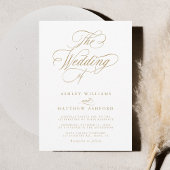 Goldromantische Wirble Kalligrafie-Hochzeit Einladung