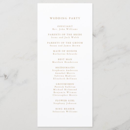 Goldromantische Wirble Kalligraphie-Hochzeitfeier Programm (Rückseite)