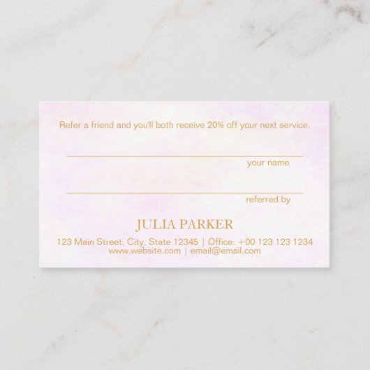 Goldrosa Blumen Empfehlungskarte (Rückseite)