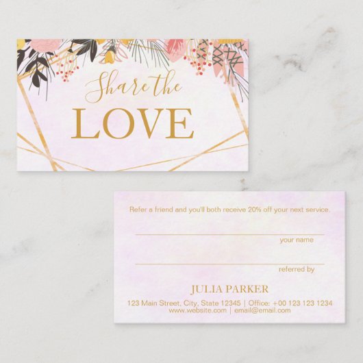 Goldrosa Blumen Empfehlungskarte (Vorne/Hinten)