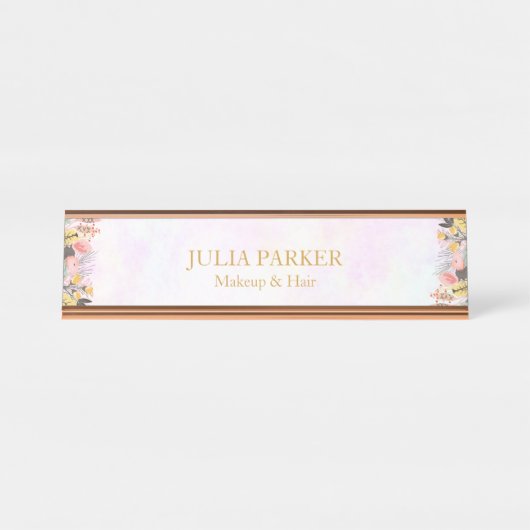 Goldrosa Blumen Schreibtischnamensplakette (Vorderseite )