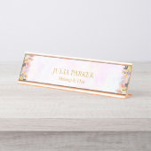 Goldrosa Blumen Schreibtischnamensplakette (Vorderseite )