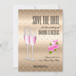 Goldrosa Champagner Save the Date Hochzeit Einladung