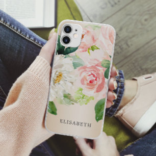Goldrosa Elfenbein Aquarellblume mit Ihrem Namen Case-Mate iPhone Hülle