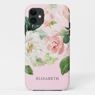 Goldrosa Elfenbein Aquarellblume mit Ihrem Namen Case-Mate iPhone Hülle