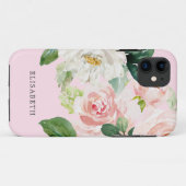 Goldrosa Elfenbein Aquarellblume mit Ihrem Namen Case-Mate iPhone Hülle (Rückseite (Horizontal))