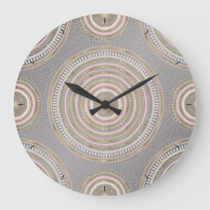 Goldrosa geometrische Doodles Gray Gradient Mandal Große Wanduhr