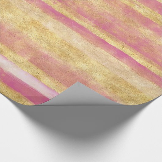 Goldrosa Glitz-Streifen Geschenkpapier (Ecke)