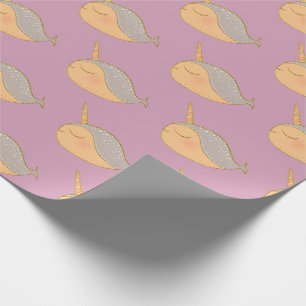 Goldrosa Glitzer Narwhal Unicorn des Meeres Geschenkpapier