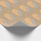 Goldrosa Glitzer Narwhal Unicorn Geschenkpapier (Ecke)