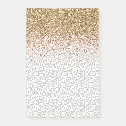 Goldrosa Glitzer Schwarzer Leopard Post-it Klebezettel (Vorderseite)