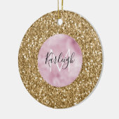 Goldrosa Glitzy-Glitzer Monogram personalisiert Keramik Ornament (Links)