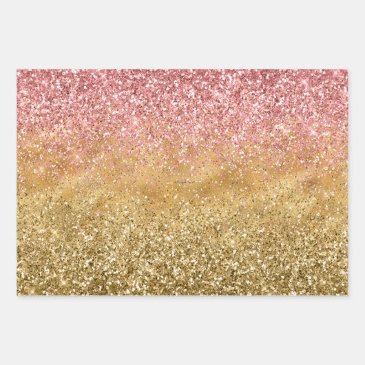 Goldrosa Glitzy Sparkle Glitzer Geschenkpapier Set (Vorderseite)