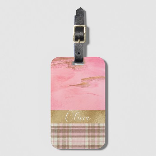 Goldrosa Karierter Abstrakter Farbname Gepäckanhänger (Vorderseite Vertikal)