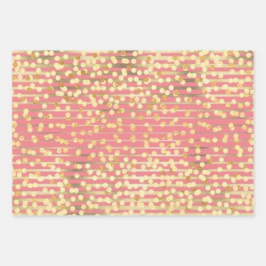 Goldrosa Konfetti-Streifen elegantes formales Must Geschenkpapier Set (Vorderseite)