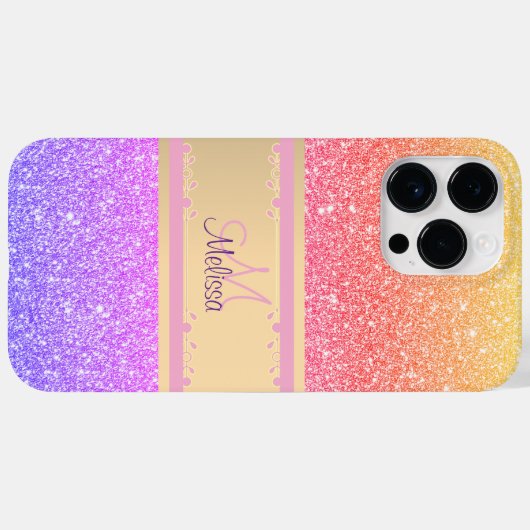 Goldrosa Lila Ombre Glittery Glam Name Monogram Case-Mate iPhone Hülle (Rückseite (Horizontal))