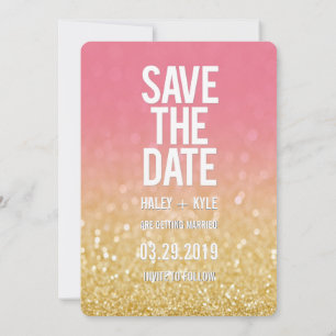 Goldrosa Ombre Glitzer-Save the Date Typografie Einladung