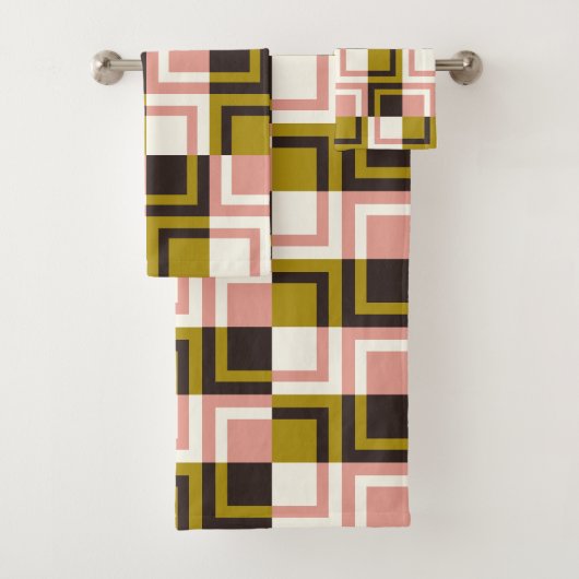 Goldrosa Schokolade Elfenbein Kariert Badhandtuch Set (Insitu)