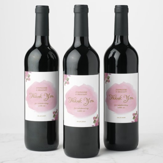 Goldrosa Typografie Elegante Einfache Hochzeit Weinetikett (Flaschen)