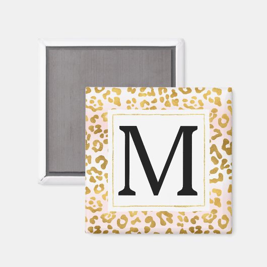 Goldrosa Weißleopard Print Monogram Magnet (Vorderseite/Rückseite)