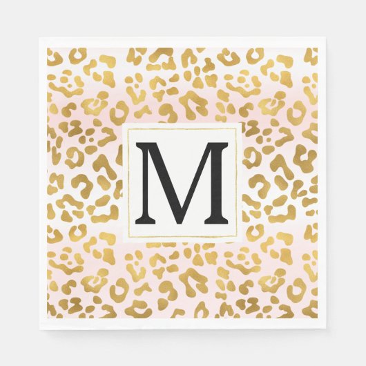 Goldrosa Weißleopard Print Monogram Serviette (Vorderseite)