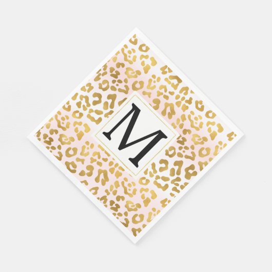 Goldrosa Weißleopard Print Monogram Serviette (Ecke)