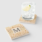 Goldrosa Weißleopard Print Monogram Steinuntersetzer (Seitenansicht)