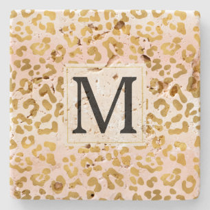 Goldrosa Weißleopard Print Monogram Steinuntersetzer