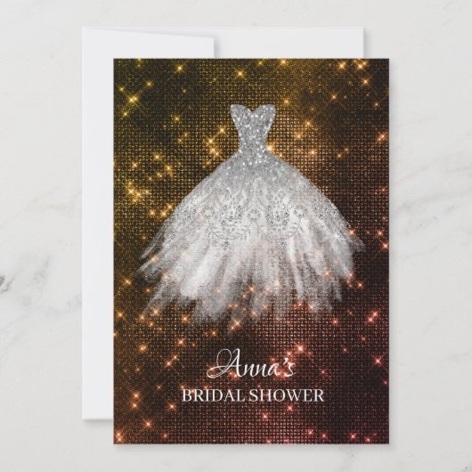 *~* GoldRosen-Glitzer-Brautkleiderkleiderdusche Einladung (Vorderseite)