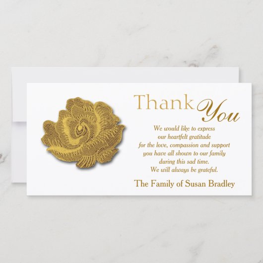 GoldRosen-Tapisserie-Beileid danken Ihnen Dankeskarte (Vorderseite)