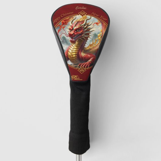 Goldrot chinesischer Drache wünschen Ihnen ein glü Golf Headcover (Vorderseite)