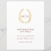 Goldrot-Monogramm-Hochzeitsgast-Informationen (Vorderseite)