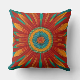 Goldrot-orange-aquamarin-blaue Blume im marokkanis Kissen