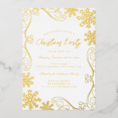 Goldrot Swirl Snowflake Weihnachts-Party Folieneinladung (Vorderseite)