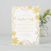 Goldrot Swirl Snowflake Weihnachts-Party Folieneinladung (Stehend vorne)