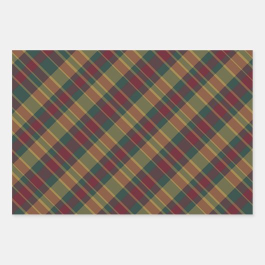 Goldrot und grüne Weihnachtsdrucke Kariert Geschenkpapier Set (Vorderseite 2)