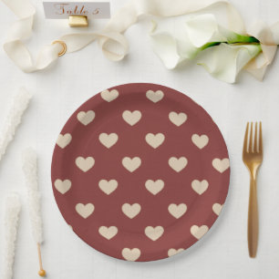 Goldrote Creme Glitter Herzen Brautparty Pappteller