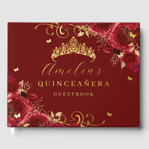 Goldrote Rosenblumen-Quinceanera  Gästebuch