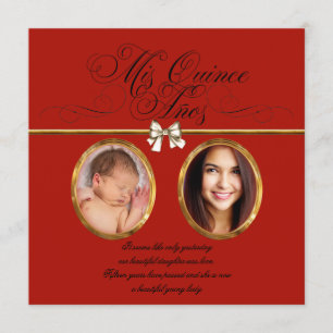 Goldrote schwarze Foto Quinceanera Einladungen