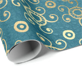 Goldrunden und Wirbel auf Aquamarinen Geschenkpapier (Rolleneckpunkt)