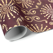 Goldrunden und Wirbel in Dunkelrot Geschenkpapier (Rolleneckpunkt)